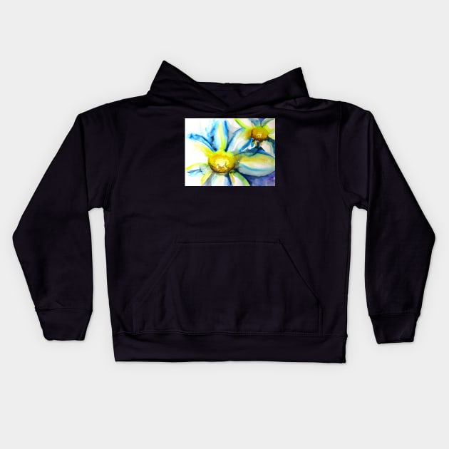 Watercolor painting daisies Kids Hoodie by kittyvdheuvel